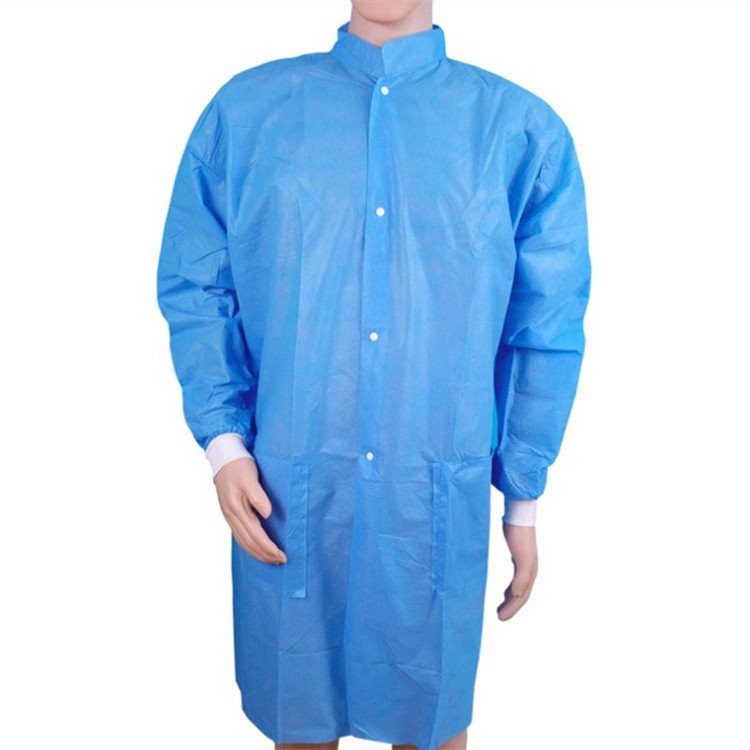 מעיל מעבדה חד פעמי עמיד במים-עם כפתור